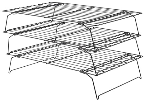 JEUIHAU 3-Tier Cooling Rack, Non-Stick Oven Grilling Rack Collapsible Wire Baking Racks Kitchen Baking Accessories for Cake Cookie Bread Muffins, 40 x 25 cm, Black