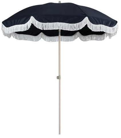 XQJLBZA Parasol de Jardin Rond 180 CM avec Franges, Parasol de Plage Inclinable UV50+ avec Réglage de la Hauteur, Etanche, 8 Baleines