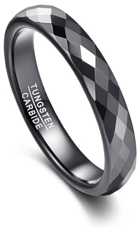 VAKKI Ring Damen 4 mm Wolframring Schwarz/Roségold Polierte Facettierte Eheringe für Frauen Größe 52(16.6)-70(22.3)