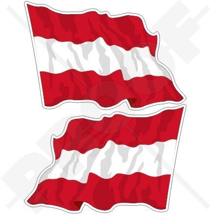 ÖSTERREICH Österreichisch Wehende Fahne 120mm Auto & Motorrad Aufkleber, x2 Vinyl Stickers