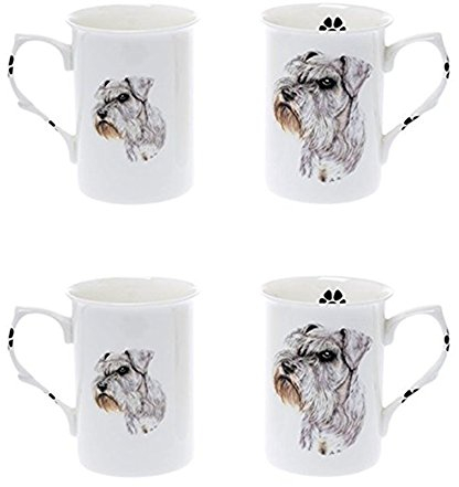 (BB60) Bone China Set of 4 Schnauzer Dog Mugs Presentation Gift Boxed