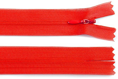 Schnoschi 1 Stück 20 cm Langer Spiralreißverschluss, nahtverdeckt, Nicht teilbar, rot, 3mm Laufschiene, Reißverschluss