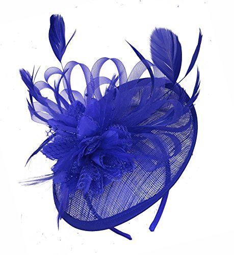 Caprilite Royal Blue Mix Colour Sinamay Disc Saucer Fascinator Hat for Women Weddings Headband