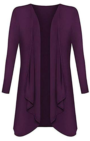 Womens Ladies Plus Size Long Sleeve Waterfall Cardigan Top Duster Coat Jacket, XL 16-18 Plus Size, Purple