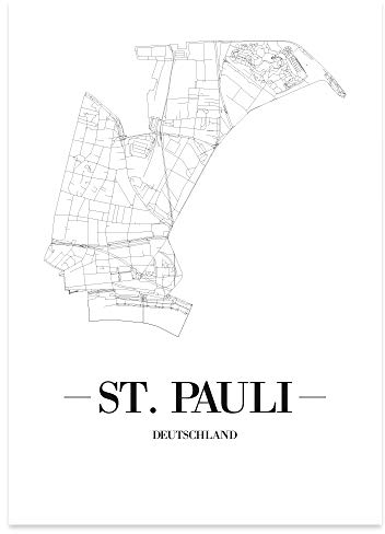 JUNIWORDS Stadtposter, St Pauli, Wähle eine Größe, 21 x 30 cm, Poster, Schrift A, Weiß