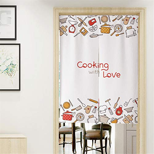 MYRU Japanese Noren Doorway Curtain Tapestry Entrance Feng Shui Door Curtain for Restaurant Kitchen (White Cooking,33.5 Inches x 59 Inches)