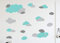 timalo® 35 Stück Wandtattoo Kinderzimmer XL Große Wolken Himmel Pastell Wandsticker – Aufkleber Wolkenset | 73091-SET7-35 | mint hellgrau grau