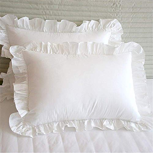 gshhd0 1 Paar Von Kissenbezüge Mit Ruffles Weiß Kissenbezüge Shabby Chic Viktorianisch Land Mädchen Vintage Rüschen Kissenbezug Schutz, Rand Rüschen Dekorativ Kissenbezug - Weiß, los 74x48cm