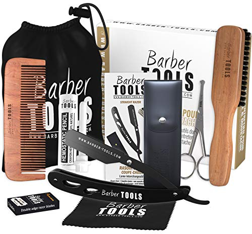 Coffret barbe et rasage pour homme | Rasoir coupe choux, brosse à barbe, peigne à barbe, ciseaux, pochette de rangement - Kit d'accessoires pour barbe