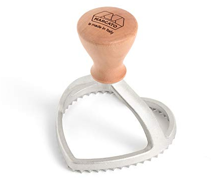 Marcato Stampo per Ravioli e Biscotti, Forme per Ravioli, Formine per Biscotti, in Legno Massello e Alluminio Prossofuso, Stampino a Cuore da 80 mm