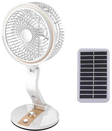 Desk Fan, Portable USB Fan, Height Foldabl Fan with Night Light LED, Solar Panels, Stepless Speed Regulation, Handle and Hanging Hole, Super Quiet Fan for Home Outdoor Office Camping,Gold