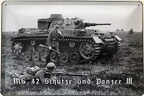 Blechschild 30 x 20 cm MG 42 Schütze und Panzer III - DekoNo7