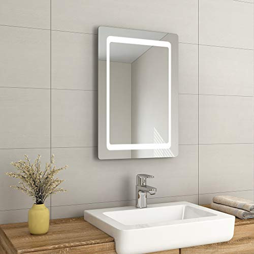 EMKE 500 x 700mm Illuminated LED Bathroom Mirror with Safety Shaver Socket, Bathroom Led Mirror with Sensor Switch, Demister, Smart Wall Mounted Mirror for Bathroom
