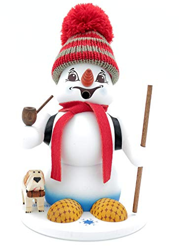 Kuhnert - Erzgebirgische Holzkunst Räuchermann Räucherfigur Schneemann 19cm - Schneemann mit Hund