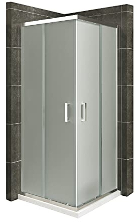 Moments of Glass - Mampara de Ducha Diana 80x80x190cm | REVERSIBLE | Puerta corredera, Ajuste 77,5-79,5 x 77,5-79,5cm | Perfiles Cromados, cristal de seguridad ESG Satinado de 6mm