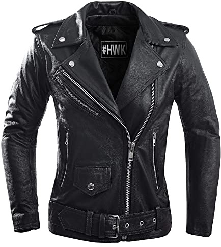 HWK Brando Women's Leather Motorcycle Jacket - Classic Black Design with Polyester Thermal Lining, Stylish Vintage Fit for All-Season Riding - Motorcycle Riding Jacket