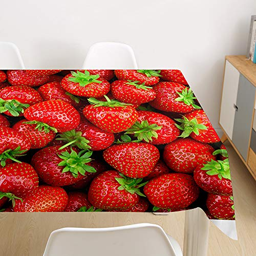 Oduo Tischdecke Wasserdicht Polyester Rechteckig, Tischdecke mit Fruchtdruck Pflegeleicht Fleckschutz Ölfest Abwaschbar Outdoor Garten Deko Farbe & Größe Wählbar (Erdbeere,140x160cm)