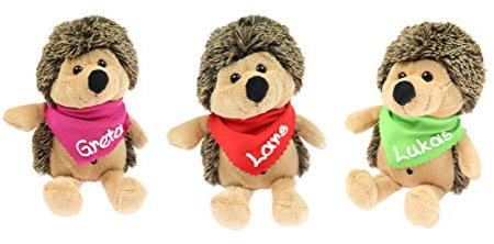 Kuscheltier Igel braun 20cm mit Namen am Halstuch- Personalisiertes Kuscheltier - Personalisiertes Kindergeburtstagsgeschenk - Stofftier mit Wunschbeschriftung für Mädchen und Jungen