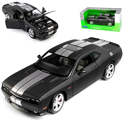 Welly Dodge Challenger SRT Coupe Matt Schwarz mit Silber 3. Generation Ab 2008 1/24 Modell Auto mit individiuellem Wunschkennzeichen