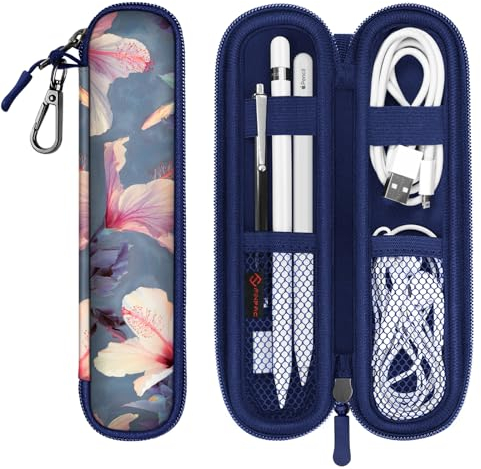 FINTIE Stifthalter Tasche für Apple Pencil Pro/USB-C & Apple Pencil 1./2. Gen, Kratzfeste weiche Hülle aus Neopren, Schutzhülle Cover Pouch mit integriertem Reißverschluss und Ablagefach, Hibiskus