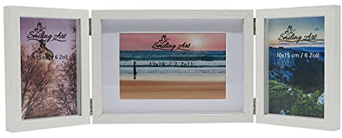 Smiling Art klappbarer Bilderrahmen für 3 Fotos in Querformat und Hochformat (Weiß, 2x10x15 cm + 1x13x18 cm)