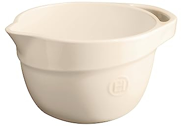 Emile Henry Bol de préparation saladier Cul de poule en céramique avec bec verseur et poignée 2.5 L - Argile