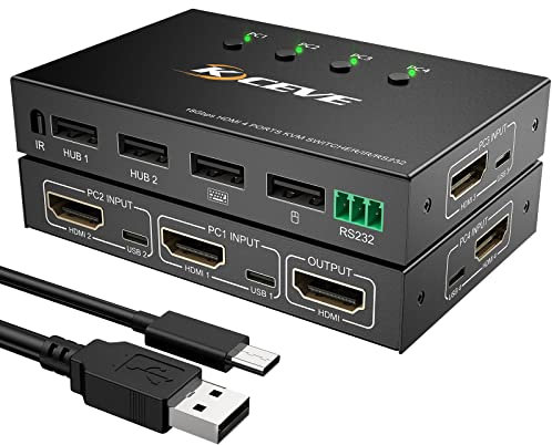 KVM Switch With Serial Port Control, 4K@60Hz 4 In 1 Out HDMI KVM Switcher Box For Share Mouse Keyboard And Monitor, Can Work With Pi-kvm, Compatible With Windows/Linux/Mac System