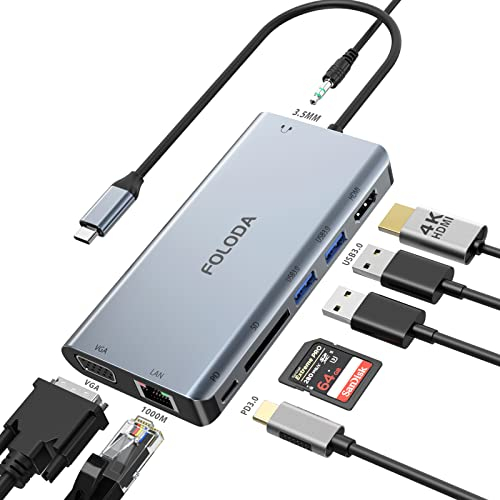 USB C Hub HDMI, USB C Dockingstation mit Ethernet, HDMI 4K, PD 100W, USB 3.0, SD-Kartenleser, AUX 3,5 mm, USB C Adapter für MacBook Pro/Air, Laptop, Typ-C-Geräte