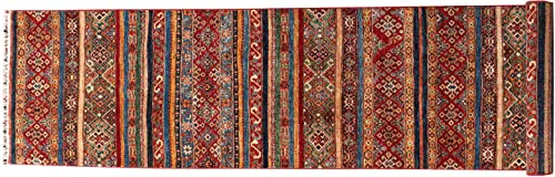 RUG PRINCE Afghan Ziegler Khorjin Teppich 90x500 Handgeknüpft Läufer Rot Gestreift Orient b