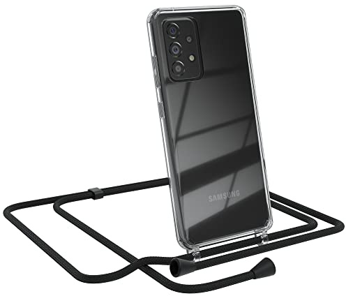 EAZY CASE Handykette kompatibel mit Galaxy A52 Handyhülle mit Umhängeband, Handykordel mit Schutzhülle, Silikonhülle, Hülle mit Band, Stylische Kette für Smartphones, Schwarz - Clips Schwarz