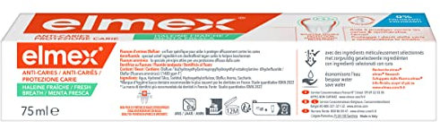 ELMEX - Dentifrice Elmex Anti-Caries Haleine Fraîche 0 % Colorants - Caries - Dents Sensibles, Gencives Douloureuses, Protection de l'Email - 75 ml