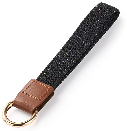 Vicloon Schlüsselband Kurz, Handschlaufe Leder, Wristlet Schlüsselband mit Runde Schnalle, Schlüsselanhänger mit Echtem Leder, für Schlüssel, ID Badge Card Holder, Mobile Handys Telefon(Schwarz)