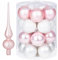 Weihnachtsbaumschmuck Set | 20 Weihnachtskugeln 6cm & Christbaumspitze 26cm | Christbaumschmuck aus Glas (Noble Rose | rosa weiß)
