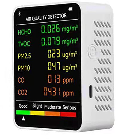 DAZZLEEX Monitor della qualità dell'Aria 6 in 1 C02 Meter PM2.5 PM10 HCHO TVOC Tester Multifunzionale della qualità dell'Aria per Interni, Ufficio e Altri luoghi Bianco