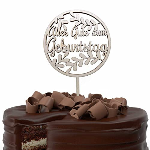 Personalisierte Cake Topper aus Holz Tortenstecker mit Namen Geburtstag Hochzeit Taufe Kommunion Torten Kuchen Deko (Alles Gute zum Geburtstag)