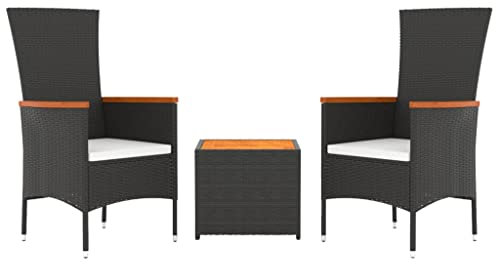 vidaXL Garten Lounge Set 3-TLG., Gartenmöbel Set Sitzgruppe für Garten Terrasse Balkon, Loungemöbel Stuhl Tisch, Schwarz Poly Rattan Massivholz Akazie