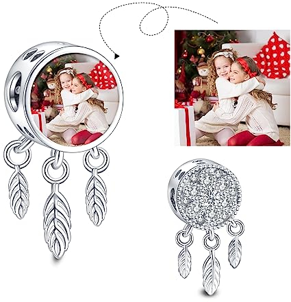 NINGAN 925 Sterling Silber Personalisierte Foto Charme Traumfangnetz Feder Perlen Geeignet für Damenarmbänder