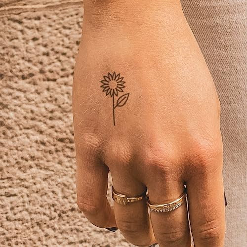 Inkster Tattoo - einfache Sonnenblume Tattoo | Temporäres Tattoo mit EU-Kosmetikzertifizierung | wasserfest + vegan | revolutionäres 2-Wochen-Tattoo | Fake Tattoos und Klebetattoos für Erwachsen