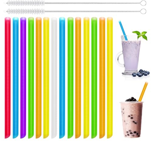 Addein 100 Pièces Grosse Pailles avec 2 Goupillon Paille, Paille Reutilisable, Extra Large Paille Bubble Tea Boba Smoothies
