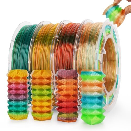 AMOLEN – Lot de 4 filaments TPU flexible de 1,75 mm pour imprimante 3D, multicolore et transparent arc-en-ciel, 200 g par bobine - 3DTPUSET