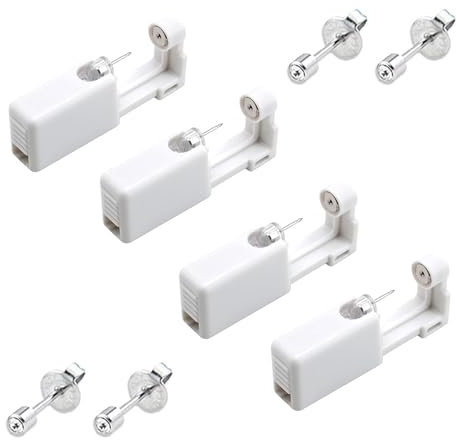 Pack of 4 Disposable Ear Piercing Guns, with Ear Studs, Safe, Professional Ear Piercing Gun Tool Set for Women, Men, Salon & Home Use