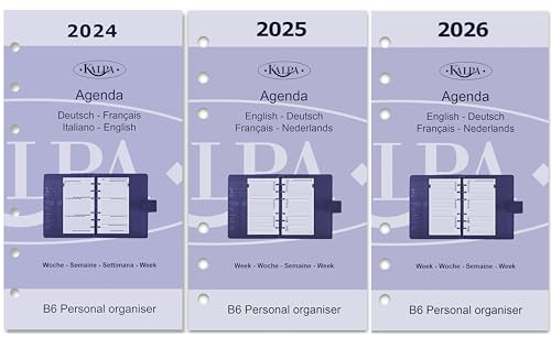 Kalpa 6 Ringbuch Agenda Nachfüllen Personal Organizer Terminplaner Einlage Kalendereinlage, 2025 2026, Mini, 1 Woche auf 2 Seiten