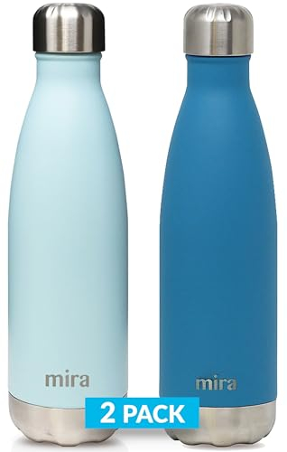 MIRA Brands MIRA 2 Pack Cola Shaped Insulated Stainless Steel Water Bottle - Double Walled Vacuum Insulated Thermosflasche - Metal Sports Bottle - Pearl Blue & Hawaiian Blue