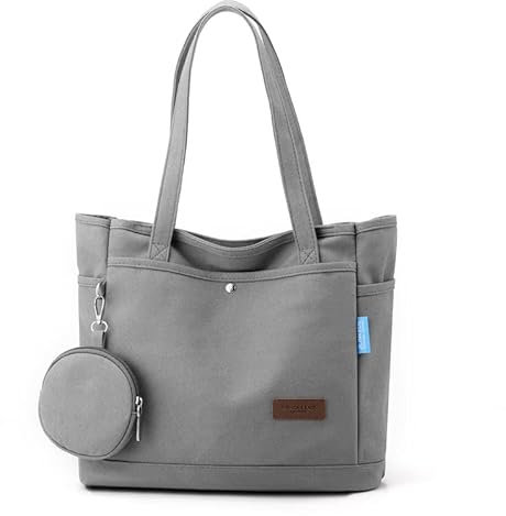 Handtasche Damen Tote Bag Groß Shopper Tasche Damen Umhängetasche mit Reißverschluss Stofftasche Beuteltasche mit Kleingeldbörse Schultertaschen für College Schule Arbeit Einkaufen Alltag (grau)