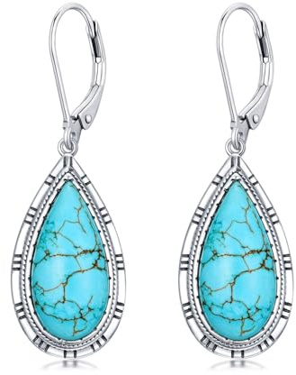 Echte Türkis Ohrringe mit Tropfen-Anhänger, Sterling Silber Vintage Native American Western Schmuck Ohrringe – Geburtstagsgeschenk