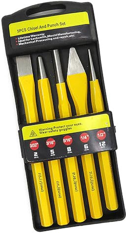 SENRISE 5Pcs Punch and Chisel Set, 2mm-12mm Chrome Vanadium Steel Taper Punch Cold Chisels Pin Punch