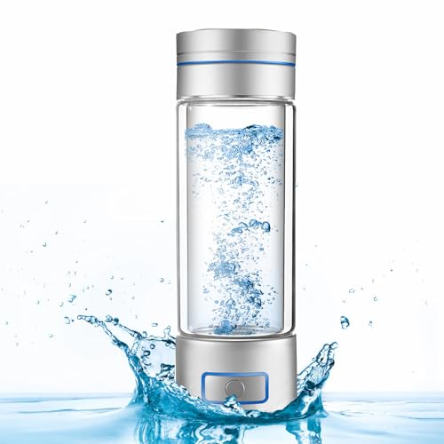 HQQMNY Wasserstoffreiche Wasserflasche, Wasserstoff-Wasserflasche, Wasserstoffgehalt 9000 ppb, tragbarer Wasserstoff-Wassergenerator mit PEM- und SPE-Technologie, 260 ml (Silber)