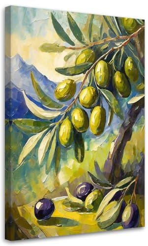Feeby Bild auf Leinwand - Wandbilder Wohnzimmer Aesthetic - Oliven Baum wie gemalt - 60x90 1tlg - Schlafzimmer Wandekoration - Bilder Zimmer - Living Room - Deko Wandbilder - Moderne Bild