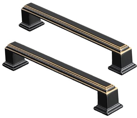 CILEYTION 10 Pack Gold and Black Kitchen Handles, 160mm Hole Spacing Heavy-Duty Black Cupboard and Drawer Handles
