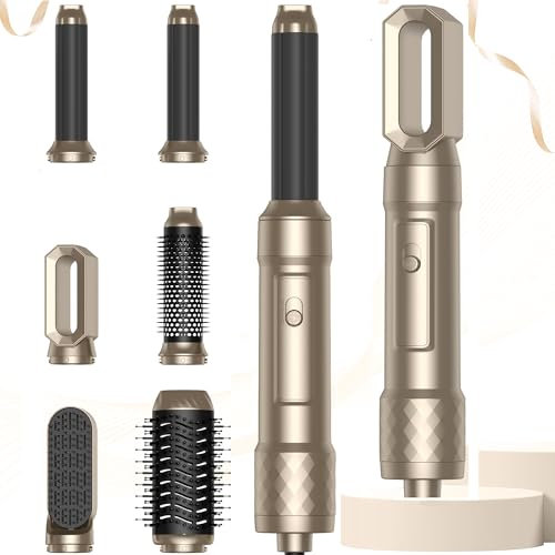 Secador De Pelo 6 en 1 Air Styler Set Secador Pelo Cepillo 6 Modelador de Cabello, plancha de pelo cepillo alisador pelo cepillo alisador cepillo pelo rizado secador pelo profesional, Dorado